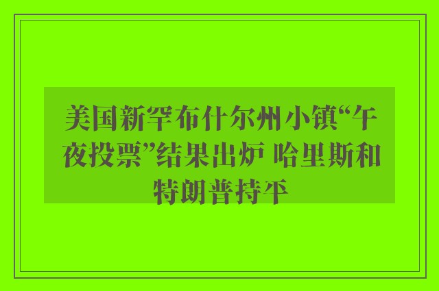 美国新罕布什尔州小镇“午夜投票”结果出炉 哈里斯和特朗普持平