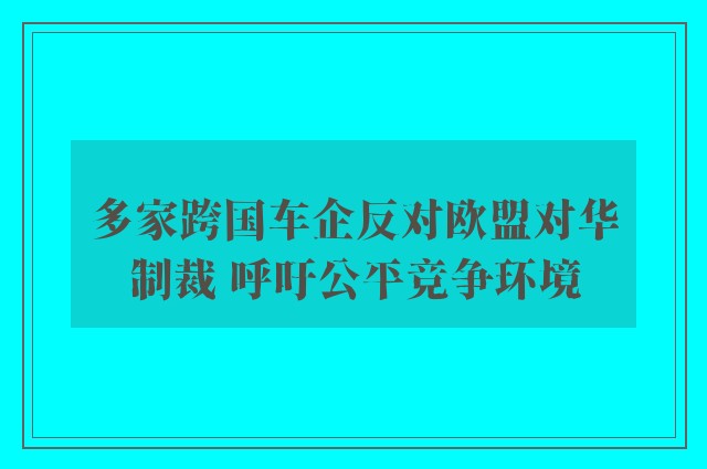 多家跨国车企反对欧盟对华制裁 呼吁公平竞争环境