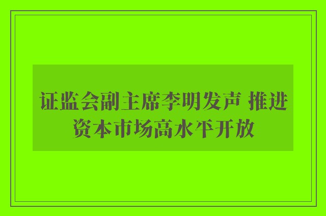 证监会副主席李明发声 推进资本市场高水平开放