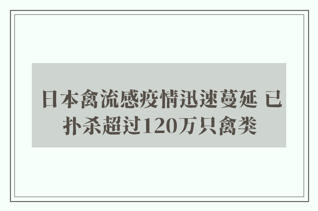 日本禽流感疫情迅速蔓延 已扑杀超过120万只禽类