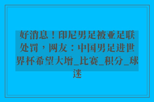 好消息！印尼男足被亚足联处罚，网友：中国男足进世界杯希望大增_比赛_积分_球迷