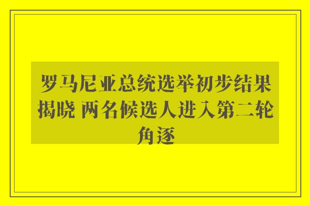 罗马尼亚总统选举初步结果揭晓 两名候选人进入第二轮角逐