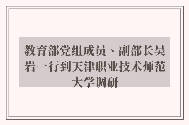 教育部党组成员、副部长吴岩一行到天津职业技术师范大学调研