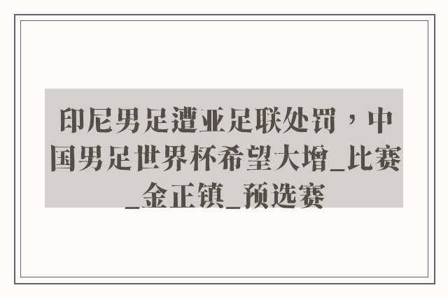 印尼男足遭亚足联处罚，中国男足世界杯希望大增_比赛_金正镇_预选赛