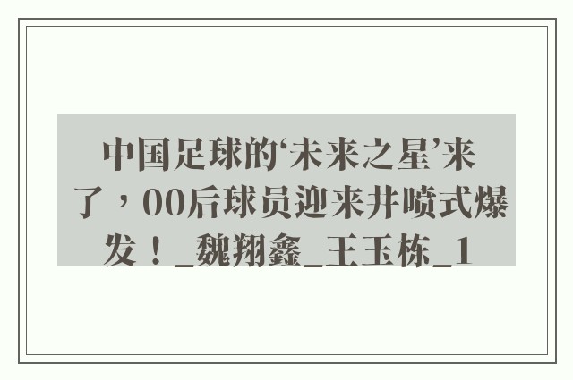 中国足球的‘未来之星’来了，00后球员迎来井喷式爆发！_魏翔鑫_王玉栋_1