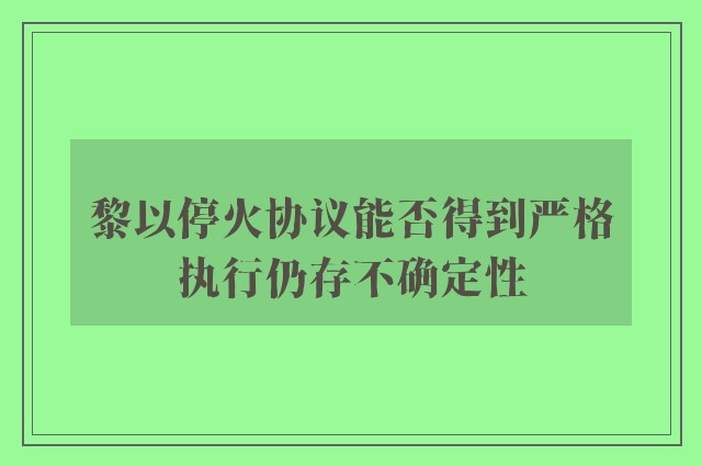 黎以停火协议能否得到严格执行仍存不确定性