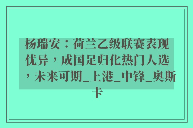 杨瑞安：荷兰乙级联赛表现优异，成国足归化热门人选，未来可期_上港_中锋_奥斯卡