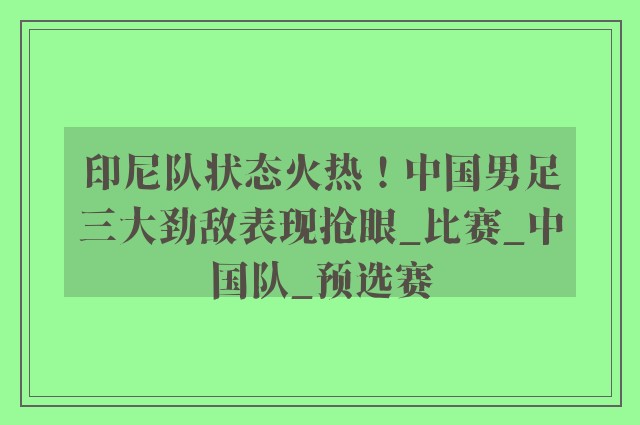 印尼队状态火热！中国男足三大劲敌表现抢眼_比赛_中国队_预选赛