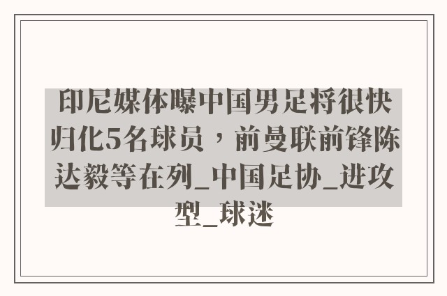 印尼媒体曝中国男足将很快归化5名球员，前曼联前锋陈达毅等在列_中国足协_进攻型_球迷