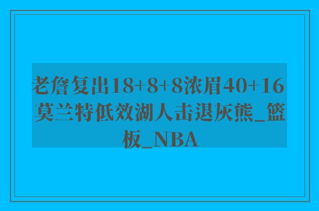 老詹复出18+8+8浓眉40+16 莫兰特低效湖人击退灰熊_篮板_NBA