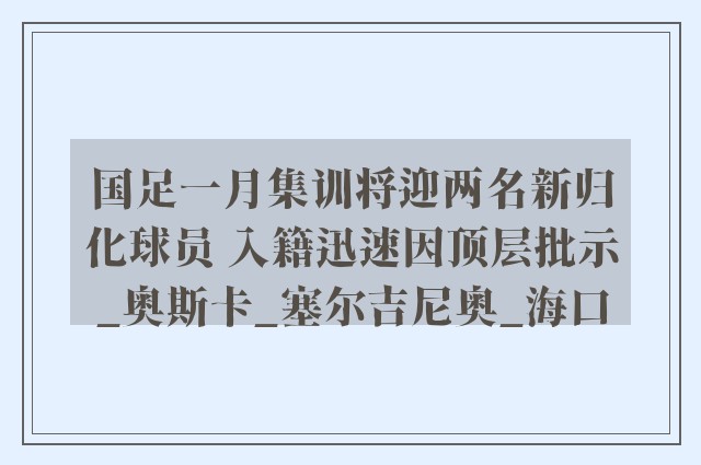 国足一月集训将迎两名新归化球员 入籍迅速因顶层批示_奥斯卡_塞尔吉尼奥_海口