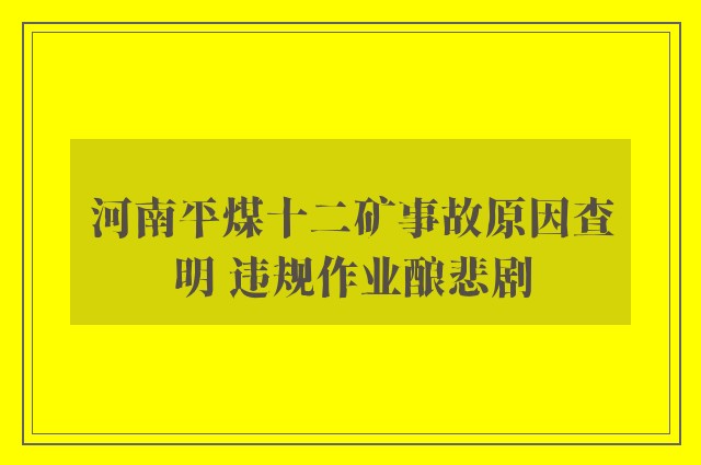 河南平煤十二矿事故原因查明 违规作业酿悲剧