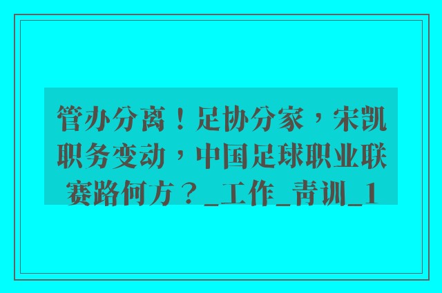 管办分离！足协分家，宋凯职务变动，中国足球职业联赛路何方？_工作_青训_1