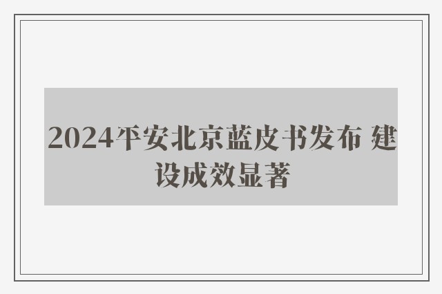 2024平安北京蓝皮书发布 建设成效显著