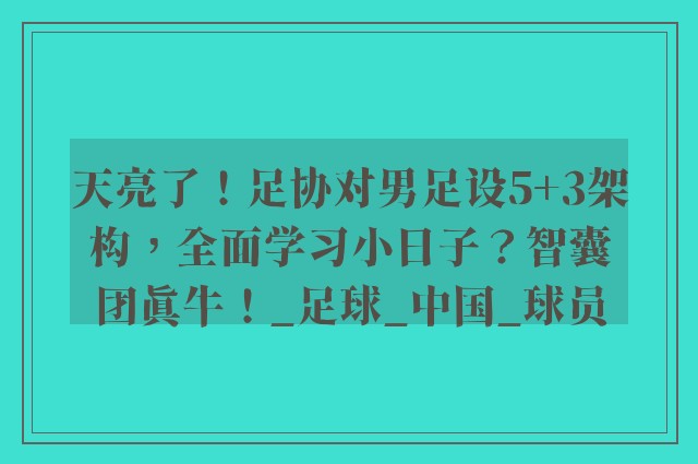 天亮了！足协对男足设5+3架构，全面学习小日子？智囊团真牛！_足球_中国_球员