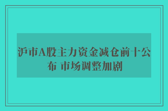 沪市A股主力资金减仓前十公布 市场调整加剧