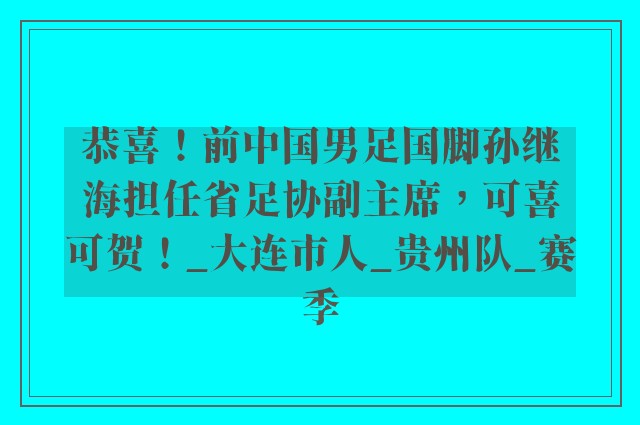 恭喜！前中国男足国脚孙继海担任省足协副主席，可喜可贺！_大连市人_贵州队_赛季