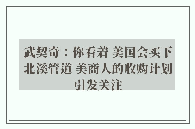 武契奇：你看着 美国会买下北溪管道 美商人的收购计划引发关注