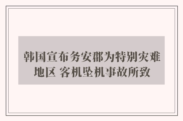 韩国宣布务安郡为特别灾难地区 客机坠机事故所致